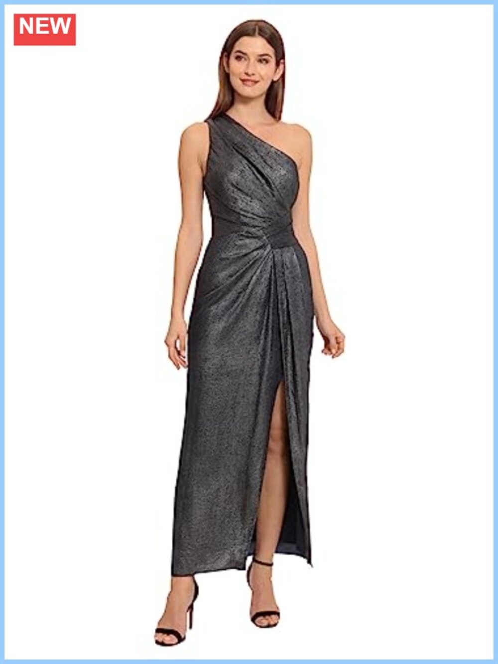 One Shoulder Sleeveless Maxi Dress with High Slit - Mercury Satin Cocktail Party - Picture 1 of 6